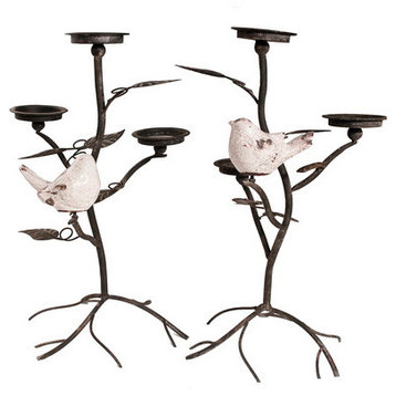 Metal Candleholder Birds, Set of 2