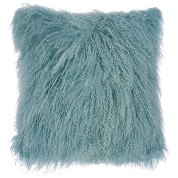 Lucas 18" Tibetan Wool Fur Throw Pillow - Spa Blue