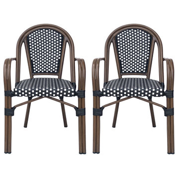 Symonds Outdoor French Bistro Chairs (Set of 2), Black/White/Anti Brass