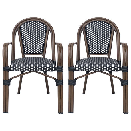 Symonds Outdoor French Bistro Chairs (Set of 2), Black/White/Anti Brass