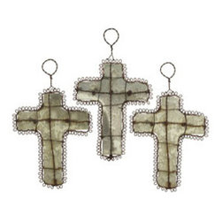 Rustic Antiqued Mirror Crosses - Set of 3 - New - Christmas Ornaments