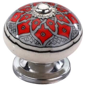 Ceramic Round, 1-3/5'', Decorative Knob, Red Drawer Cabinet knob 10-Pcs