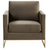 LeisureMod Lincoln Velvet Accent Arm Chair With Gold Frame, Dark Grey