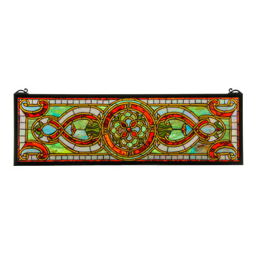 35W X 11H Evelyn in Topaz Transom Stained Glass Window