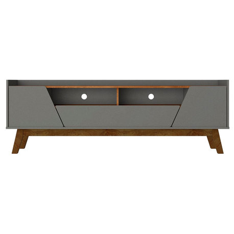 Mid-Century Modern Marcus 70.86 TV Stand With Solid Wood Legs, Gray and Nature