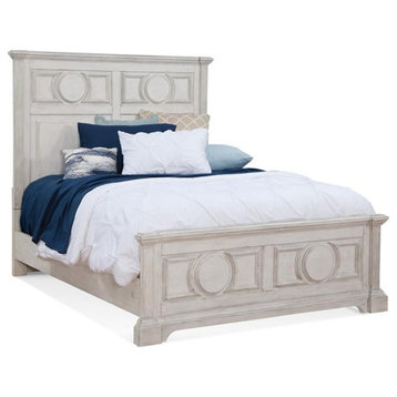 American Woodcrafters Brighten Distressed Antique White Wood King Panel Bed