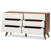 Hawthorne Collections 6 Drawer Wooden Double Dresser in White and Walnut