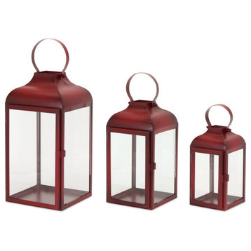 Lantern, 3-Piece Set, 10"H, 12.75"H, 16"H Iron/Glass