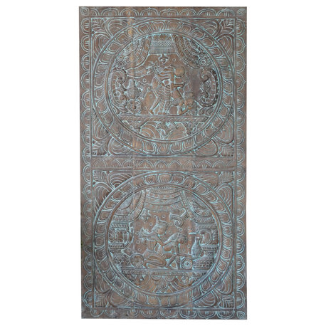 Consigned Handcarved Kamasutra Door Rustic Wood Artistic Wall Panel 72x36