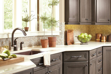 Mountain style kitchen photo in New York with gray cabinets