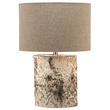 Forrester Table Lamp, Birch Veneer With  Oval Shade, Natural Linen
