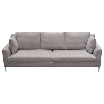 Seattle Loose Back Sofa, Gray Polyester Fabric With Polished Silver Metal Leg
