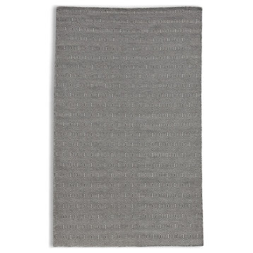 Hand Woven Grey & White Stacked Hexagon Patterned Wool Rug by Tufty Home, Grey / Beige, 8x8 Round