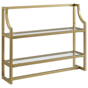 Pemberly Row 2-Shelf Modern Metal/Glass Wall Shelf in Gold/Clear