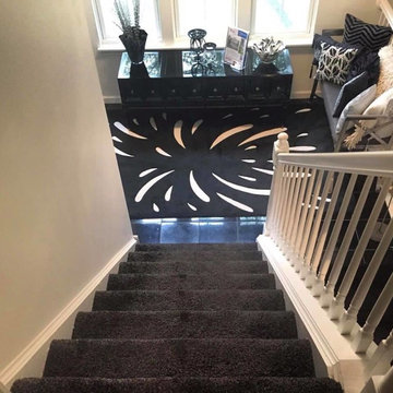 Patriot Mills salt and pepper broadloom frieze on the stairs with italian marble