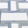 Mingle Thassos Interlocking Marble Mosaic Tile, Nero White Carrara, Blue/White