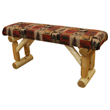 White Cedar Log Upholstered Dining Bench, Fairbanks Red, 5.5 Foot