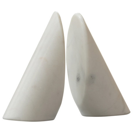 Cylindrical Marble Bookends, White