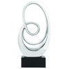 Ceramic Sculpture Abstract Twisted Side Loop Gleaming Silver Block Decor