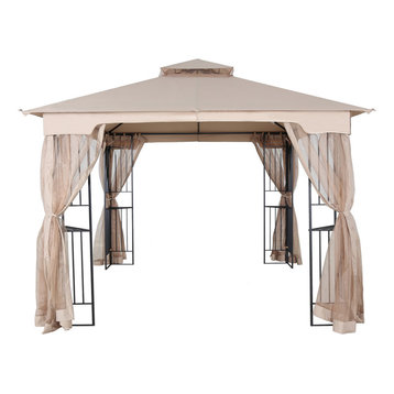 10 ft. x 10 ft. Soft Top Outdoor Patio Gazebo with Netting and Shelves