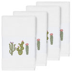 Linum Home Textiles - Mila 4 Piece Embellished Hand Towel Set - The MILA Embellished Towel Collection features whimsical blooming cactus in applique embroidery on a woven textured border. These soft and luxurious towels are made of 100% premium Turkish Cotton and offer lasting absorbency and superior durability. These lavish Turkish towels are produced in Linum�s state-of-the-art vertically integrated green factory in Turkey, which runs on 100% solar energy.