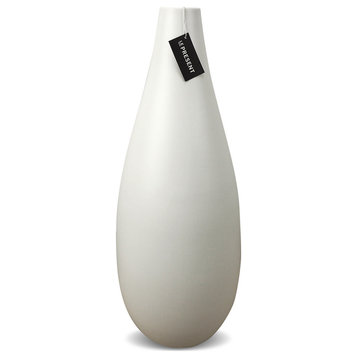 Drop Slim Tall Ceramic Vase in White Matte 18.8"H