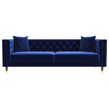 Clark Mid-Century Modern Luxury Tufted Velvet Sofa, Dark Blue