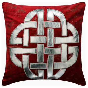 20"x20" Greek Applique Foil Red Velvet Pillow Cover�For Sofa - Greek APHRODITE