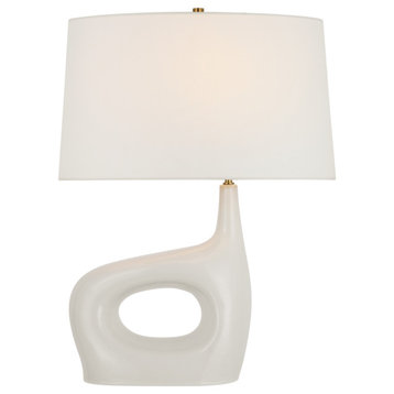 Sutro Medium Left Table Lamp in Ivory with Linen Shade
