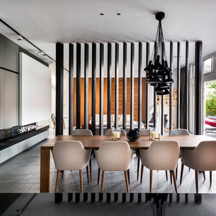 パースのコンテンポラリースタイルのおしゃれなLDK (横長型暖炉) の写真