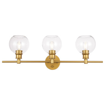 Living District 3-Light Brass and Clear Glass Wall Sconce