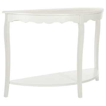 Classic Console Table, Pine Frame With Curvy Legs & Half Moon Top, Shady White