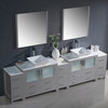 Torino Double Sink Vanity, 3 Side Cabinets and Vessel Sinks, Gray, 108"