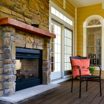 Deck with two-sided fireplace
