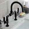 KS2170KL Industrial Style Bridge Bathroom Faucet With Pop-Up Drain, Matte Black