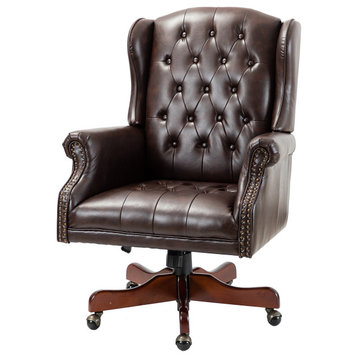 Executive Swivel Office Task Chair With Tufted Back, Brown