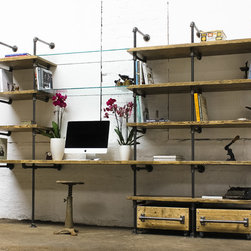 Hannah Reused Scaffolding, Steel Pipe & Glass Industrial Desk & Shelves - Desks & Writing Bureaus