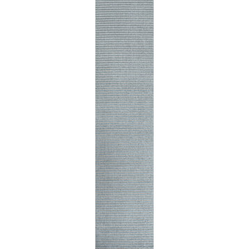 Aarhus Minimalist Scandi Striped Runner Rug, Blue/Ivory, 2 X 8