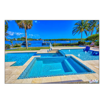 Bennett Nokomis, FL Custom Court Yard Swimming Pool & Spa With Raise Beach Area.