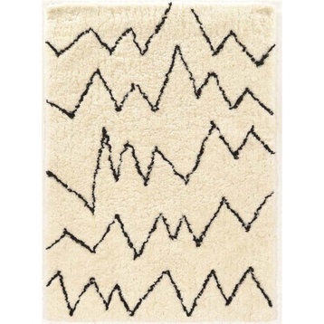 Linon Morocco Shag Tripoli Hand Tufted Polyester 2'x8' Rug in Ivory