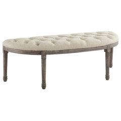 Mellie Beige Vintage French Upholstered Fabric Semi Circle Bench