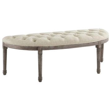Mellie Beige Vintage French Upholstered Fabric Semi, Circle Bench