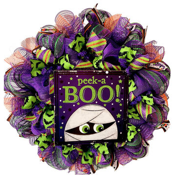 Peek-a Boo Mummy Halloween Wreath