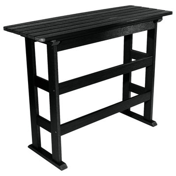 Patio Counter Height Bar Table, Large Weatherproof Slatted Top, Black
