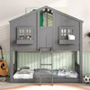 Twin over Twin House Bunk Bed with Roof and Ladder, Grey