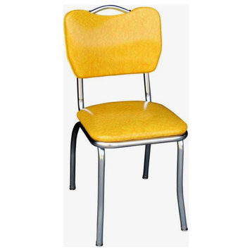 Industrial Dining Chair, Metal Legs With Padded Vinyl Seat & Curved Back, Yellow