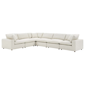 Commix Down Filled Overstuffed Boucle Fabric 6-Piece Sectional Sofa, Ivory
