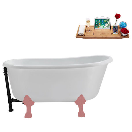 57'' Streamline N374PNK-BL Soaking Clawfoot Tub and Tray with External Drain