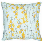 Lorna Syson - Broom and Bee Sky Cushion, Sky - The sky Broom and Bee Sky Cushion is inspired by the designer's honeymoon hideaway, deep in rural Leicestershire. The design recalls the warm, sunny days of May in the countryside, capturing British flora and fauna in all its glory, and allowing you to bring that cheerfulness into your own living room, lounge or bedroom. Lorna Syson founded her studio in 2009, specialising in home decor that draws its inspiration from the stunning English countryside.