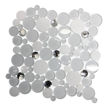 11.61"x11.61" Diamond Daze White Glass Marble Diamond Cut Glass Backsplash Tile